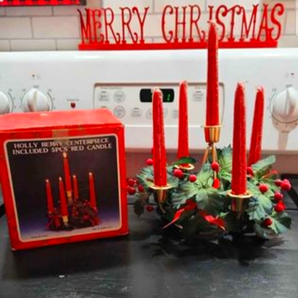 Vintage Holly Berry candle holder